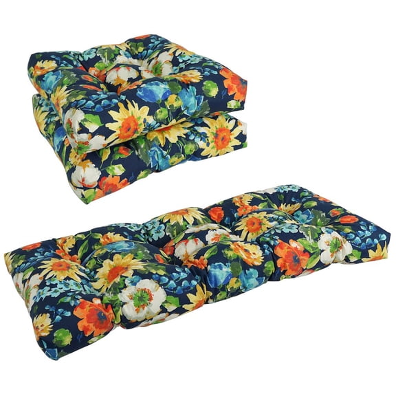 Blazing Needles Squared Patterned Spun Polyester Tufted Settee Cushions (Set of 3)