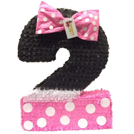 20 Pouces" Haut Rose et Noir Numéro Deux Pinata Deuxième Fête d'Anniversaire Fournitures d'Anniversaire à Thème Souris