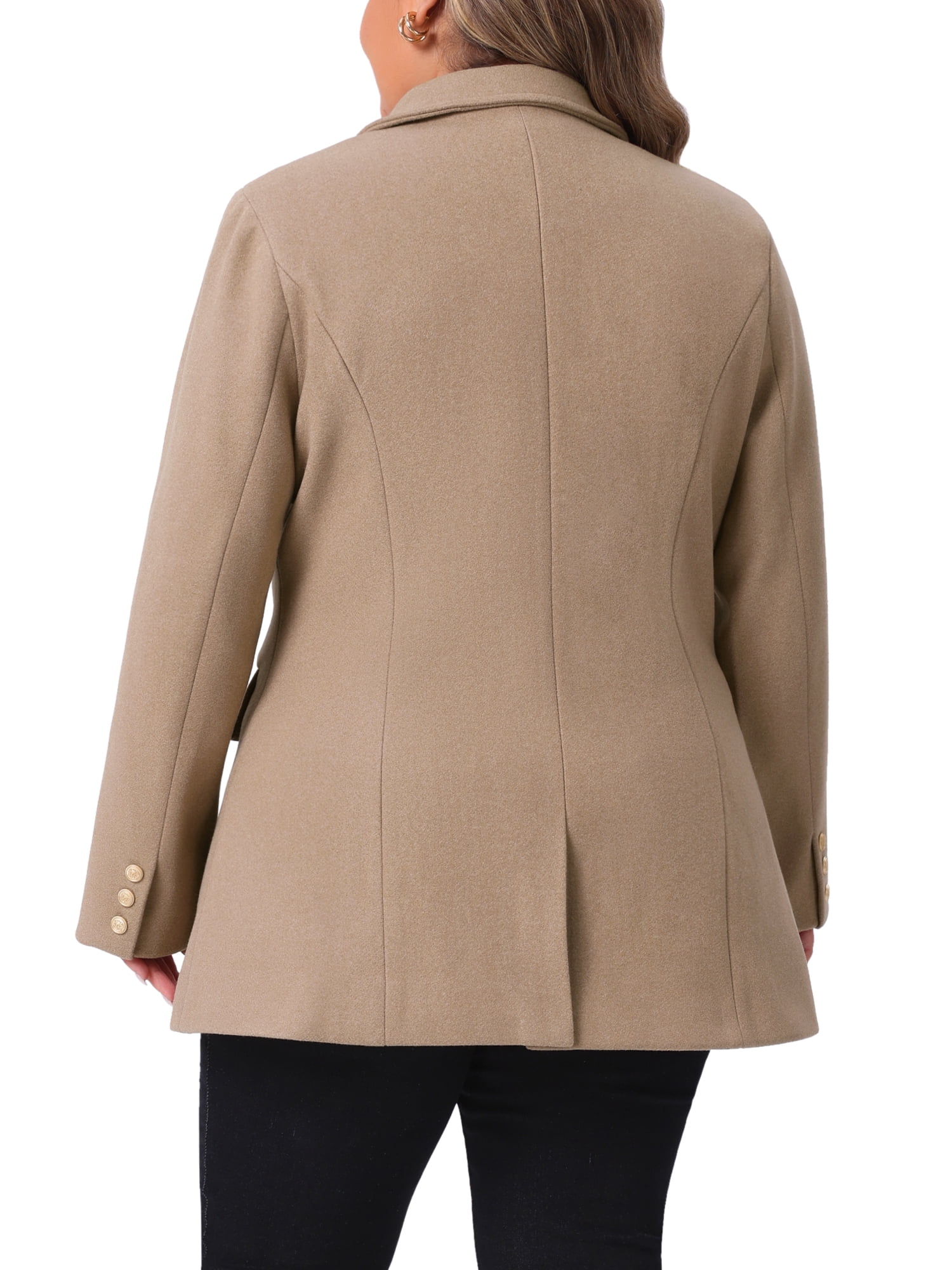 DARING DIVA Women's Plus Size Double-Breasted Notched Lapel Peacoat 1X Camel