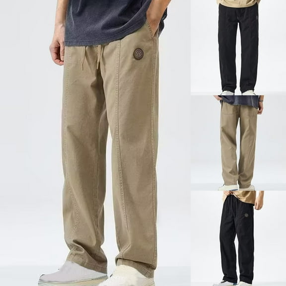 UVEASISHA Cargo Pants for Men with Pockets Adjustable Drawstring Straight Leg Work Pants Solid Color Casual Elastic Waist Hiking Travel Pants Sales Today Black XXL