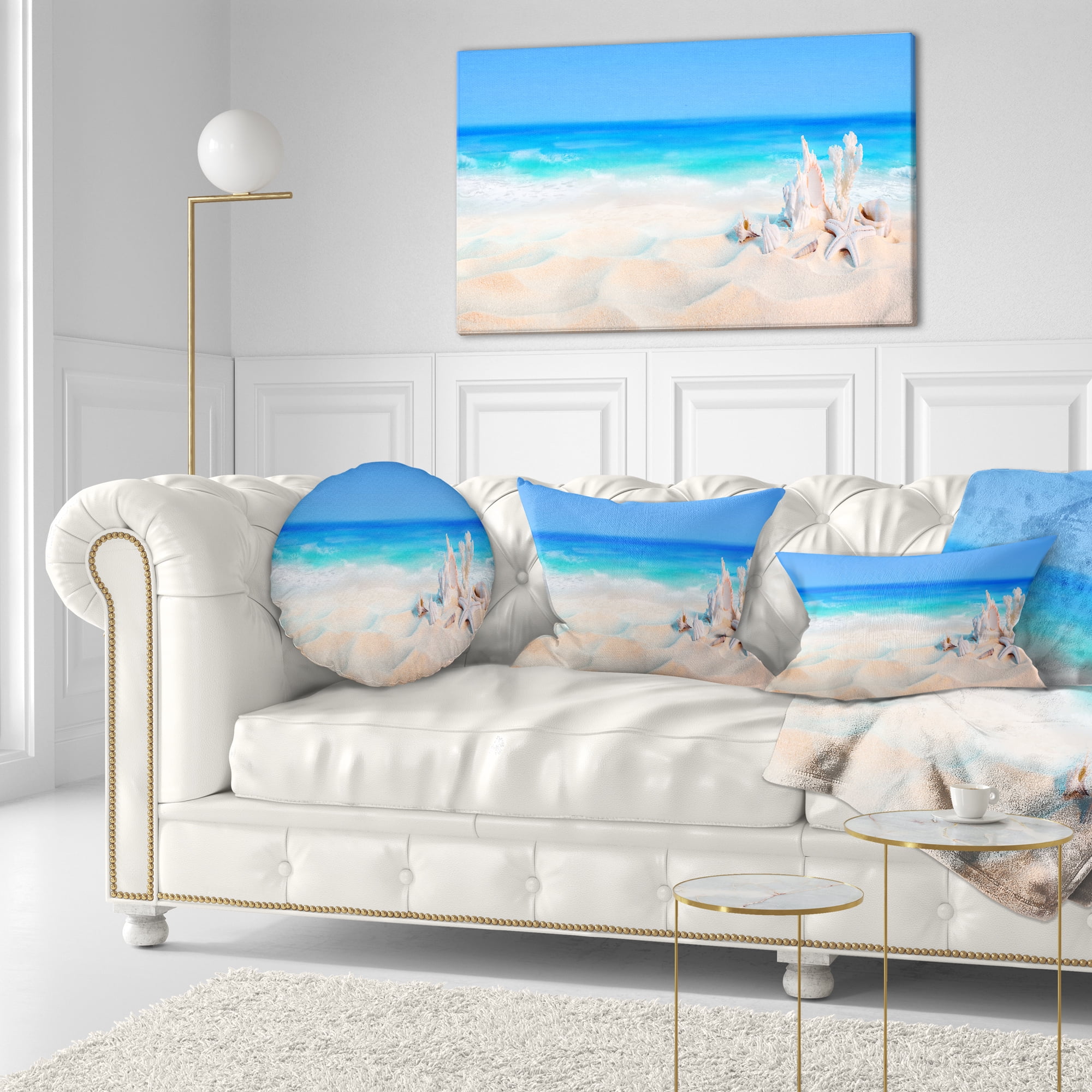 Designart Seashells on Seashore - Beach Photography Throw Pillow - 12x20