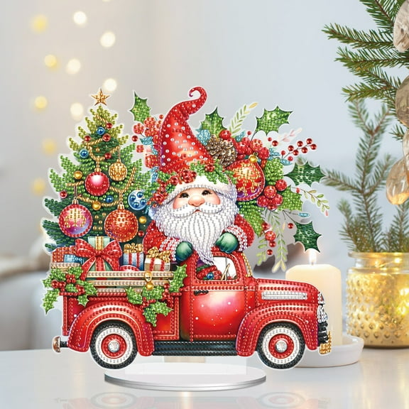 Desktop Diamond Art Painting Kit, Christmas Truck Gift DIY Desktop Ornament Decoration, Acrylic Special Shape Diamond Art, Suitable for Home Decoration Ornaments and Gifts