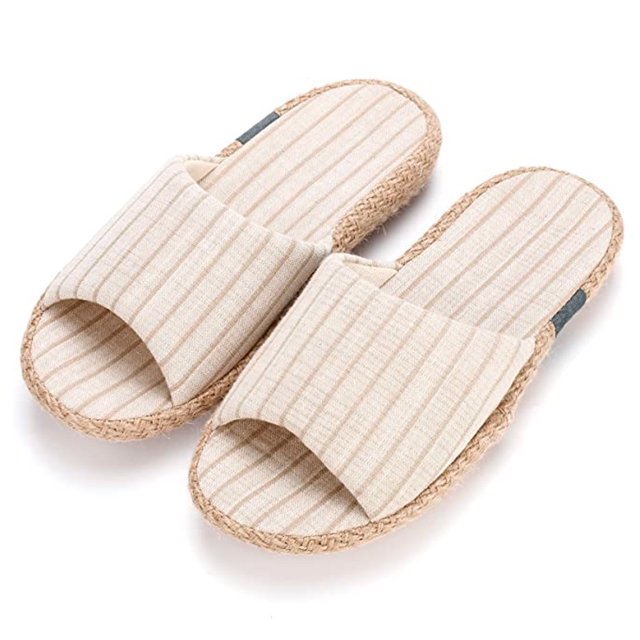 Dinheiro Pantuflas para Mujer con Punta Abierta de algodón y Lino, Transpirables para Interiores y Exteriores