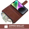 thumbnail image 6 of Phone Case for iPhone 14 6.1 inch Wallet Cover with Tempered Glass Screen Protector and Flower Leather Flip Credit Card Holder Stand Cell iPhone14 5G i i-Phone i14 iPhone14case Women Men Brown, 6 of 8