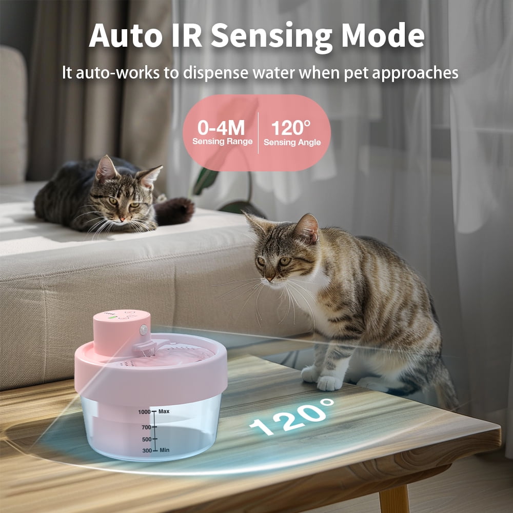 Charkool Cat Water Fountain,Rechargeable Automatic Pet Fountain, Sensitive Sensor Cat & Dog Water Dispenser,Pink