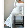 thumbnail image 3 of Women'S Long Sleeve Off the Shoulder Bodycon Dress Elegant Maxi Dress Cocktail Prom Dresses White XXL, 3 of 7