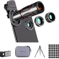 thumbnail image 1 of Kit de Lentes para Cámara de Teléfono, Versión Mejorada, Telefoto 28X, Gran Angular 0,6X, Macro 20X, Ojo de 198°, Compatible con la Mayoría de Teléfonos Inteligentes., 1 of 6