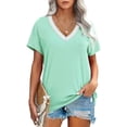 thumbnail image 1 of Blusa con cuello en V,Blusa con cuello en V Blusa corta de manga corta Top Camisa de manga corta Blusa Ultra Responsiva, 1 of 5