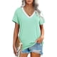 thumbnail image 2 of Blusa con cuello en V Manga corta Costuras de guipur Blusa ajustada suelta Camisa superior para mujer Verano Verde claro M, 2 of 5