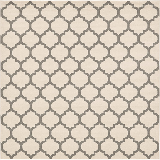 Unique Loom 3120739 Moroccan Lattice Square Rug, 10', Beige/Gray