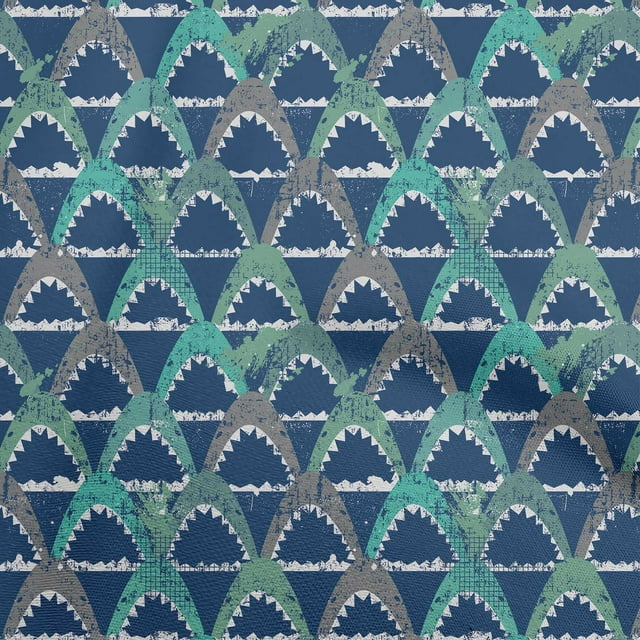 oneOone Polyester Spandex Blue Fabric Ocean Shark Sewing Craft Projects Fabric Prints By Yard 56 Inch Wide