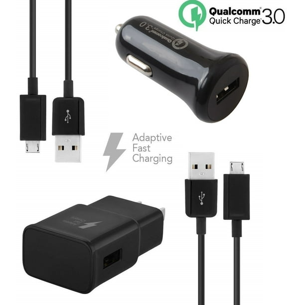 Ensemble de Chargeur Rapide Compatible avec LG Optimus Zone 3 Devices-[1 x qc 2.0 Ampères Chargeur Mural+1 x qc 3.0 Ampères Chargeur de Voiture+2 x Câble Micro USB]-Faster Charge!-Black