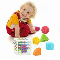 Elainilye Montessori Toys for 1-3 Year Old, Baby Sensory Shape Sorter Blocks Toy, Activity Cube Bins, Educational Learning Fine Motor Skills Toys for Toddlers, Christmas Toys
