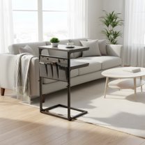 C Shaped Side Table with Adjustable Height - Rustic End Table for Small Spaces