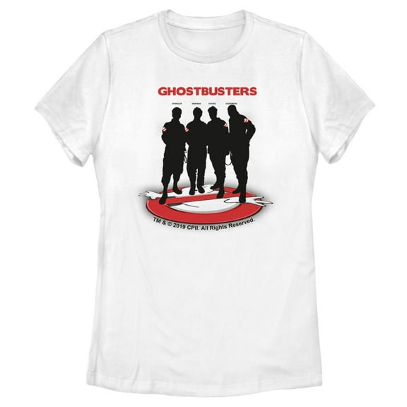 Women's Ghostbusters Black Silhouettes Standing On Logo  Graphic Tee White X Large