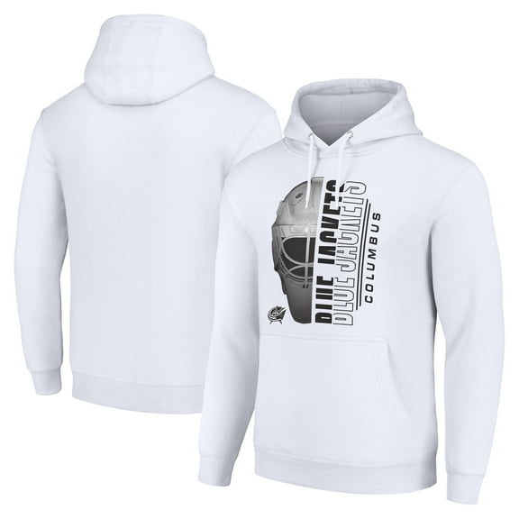 Men's Starter White Columbus Blue Jackets Half Helmet Fleece Pullover Hoodie