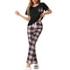 thumbnail image 2 of Pijamas de Loungewear de Cuadros para Mujeres INSPIRE CHIC, Ropa de Dormir Suave de Manga Corta con Pantalones, 2 of 5