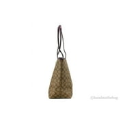 Coach (5696) Signature Coated Canvas Khaki Boysenberry City Tote Shoulder Bag