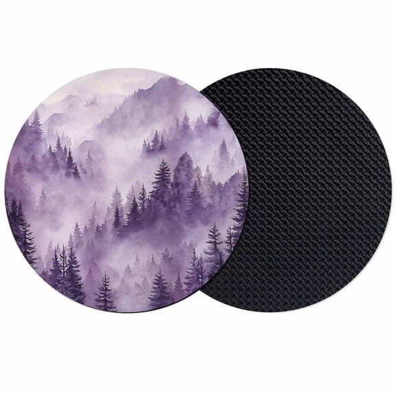 Purple Mountain Coasters Set of 2, Absorbent Coasters for Drinks, Misty Forest Nature Woodland Pine Tree Landscape Coaster for Desk Coffee Table Protection, Home Decor House Warming Gifts 4"