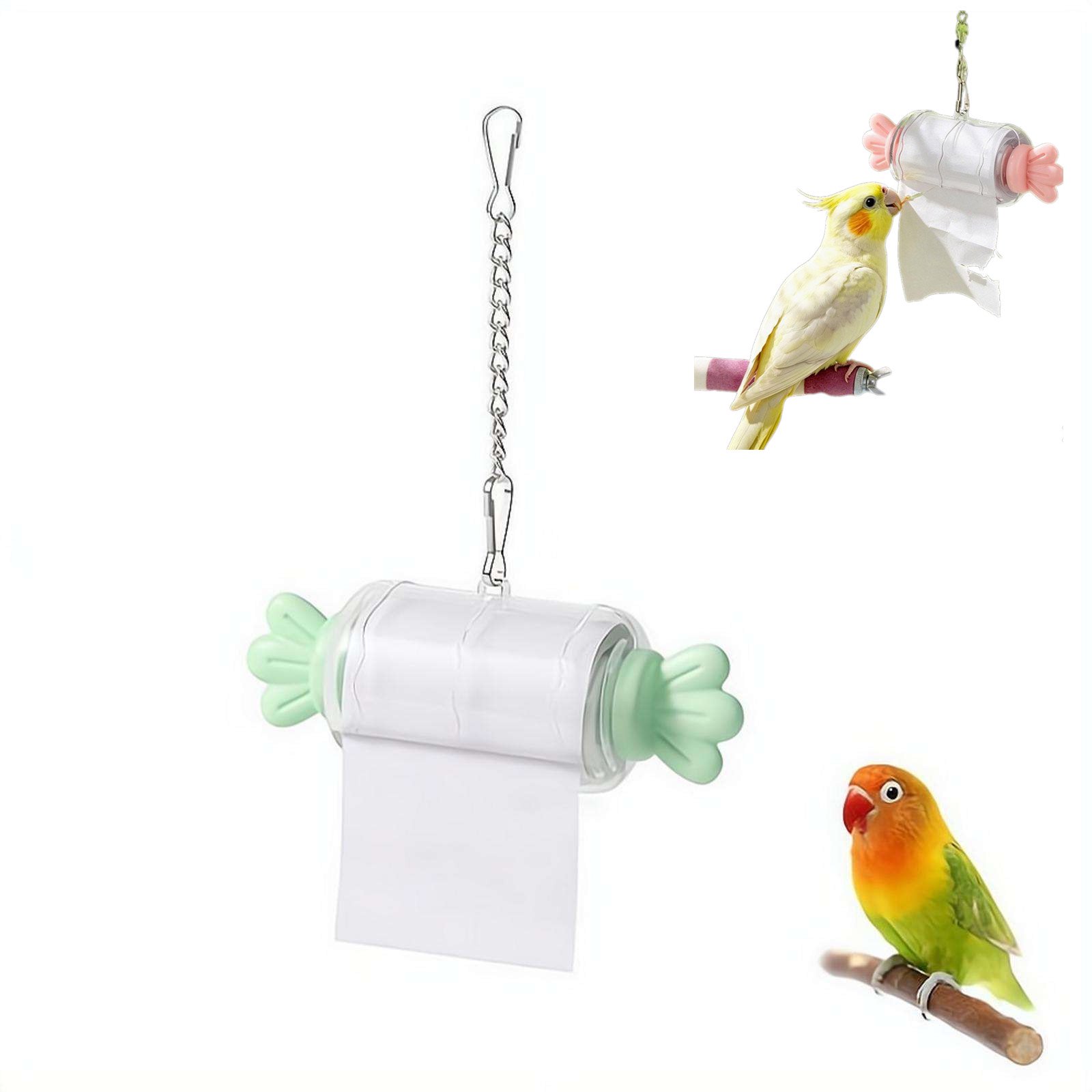Bird Shredding Toys, Parrot Chewing Toy with Hanging Chain, Interactive Chewing Accessory, Candy , Bird Foraging Roll Paper Holder for Parakeet Cockatiel Conure Lovebird