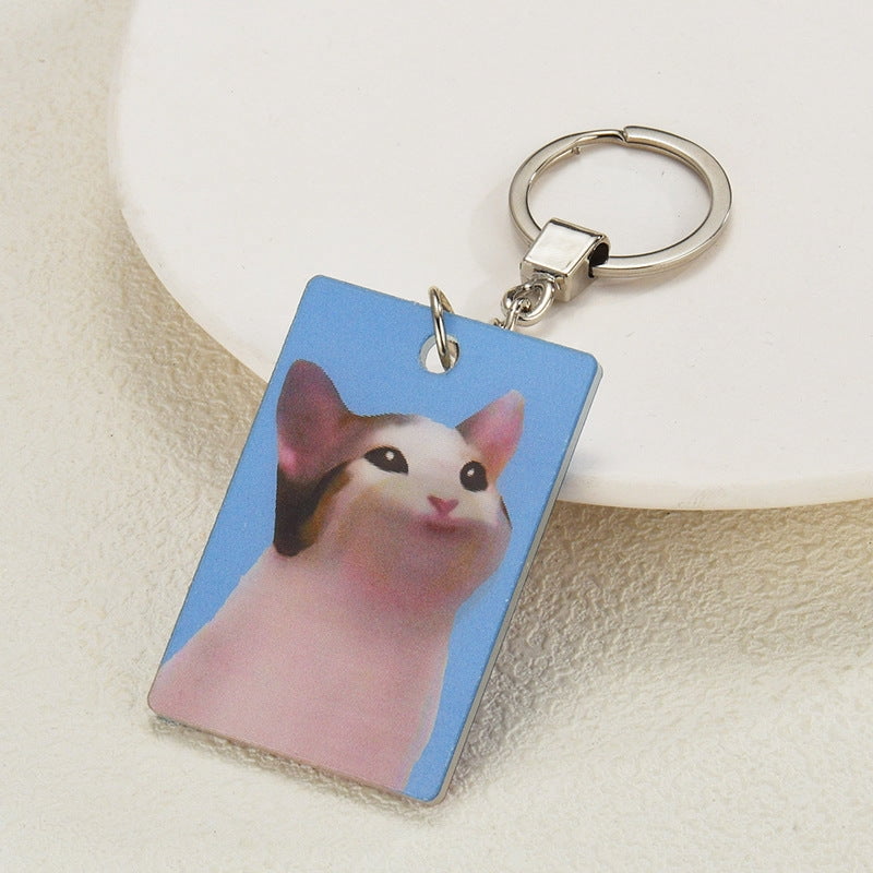 3D Stereo Transformation Kitty Square Plate Key Ring Acrylic Cat Keychain Pendant for Purse Backpack or Keys Blue Cat