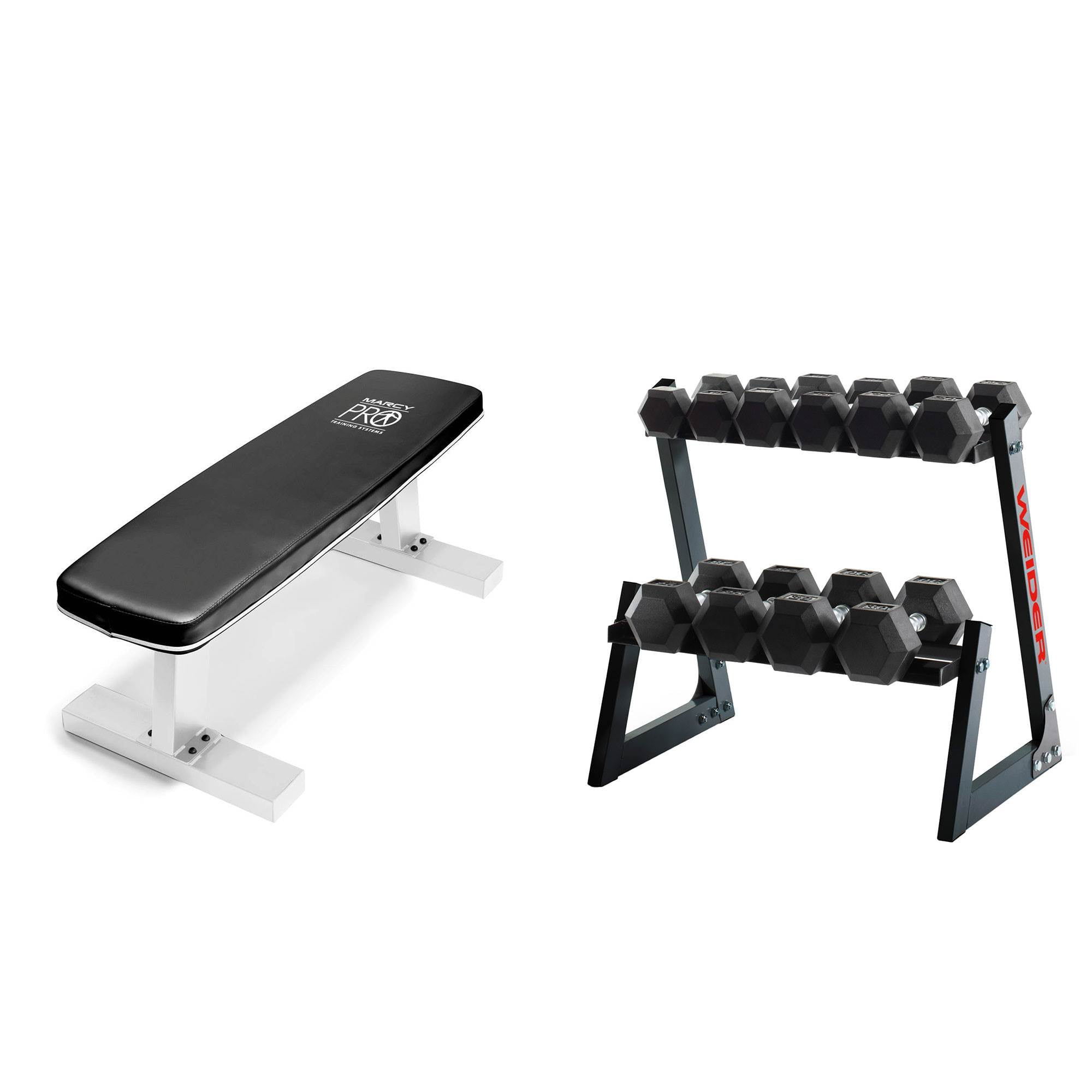 Weider Fitness 200 Pound Dumbbell Hex Weights Set W Rack Marcy