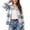 Blue, variant on JIAYUE Women Crew Neck Cardigan Button‑Front Color Block Striped Knit Sweater Long Sleeve Stylish Tops for Outdoor Wear