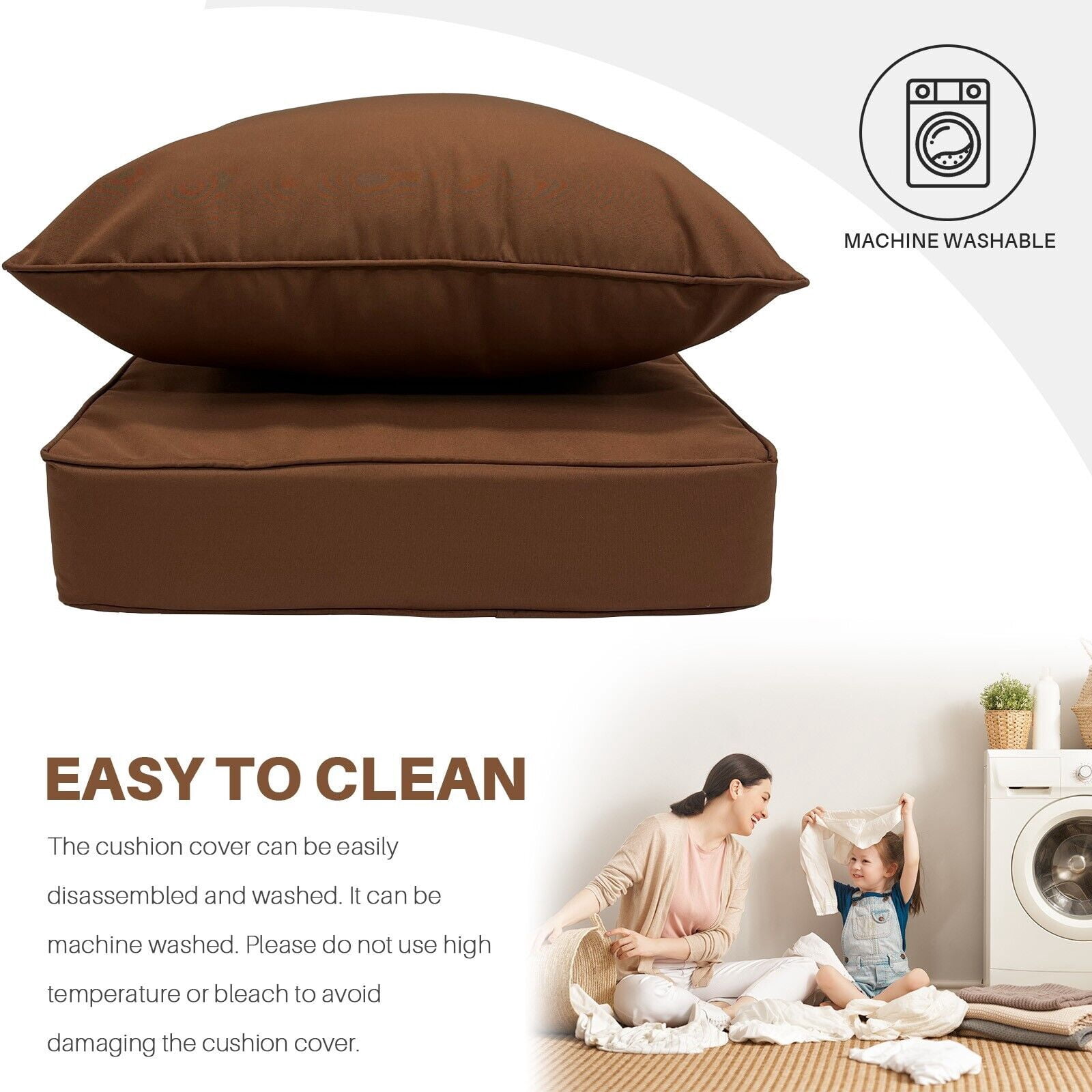 JIAN YA NA Outdoor Seat Cushion Set, Patio Sofa Chair Furniture Seat & Back Cushions, Waterproof Sectional Sofa Pads, 22 x 22 x 4 Inch, Brown