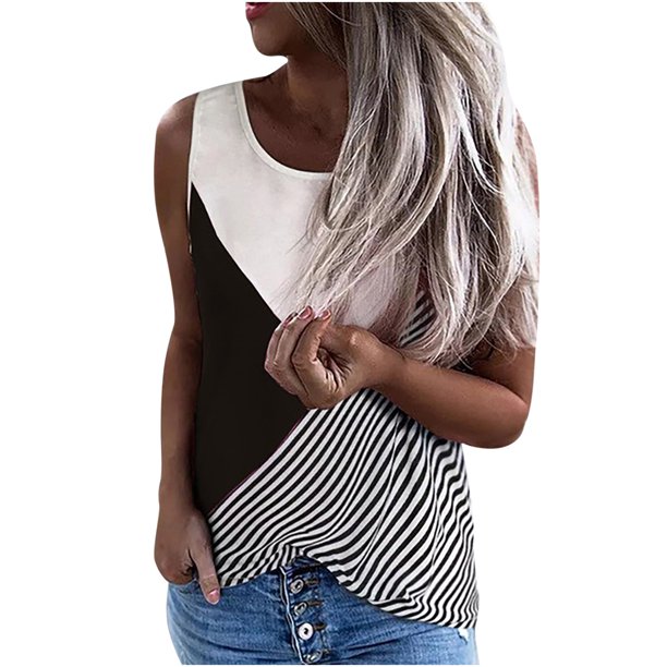 Blusas de chaleco sueltas con cuello redondo y empalme casual para mujer Pompotops lopia996161