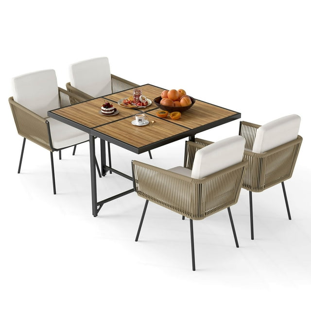 Gymax Set Of 5 Patio Dining Set Outdoor Rectangular Table & Chairs Furniture Set