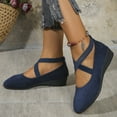 thumbnail image 5 of XDDLITP Women's Pull-On Criss-Cross Ankle Ballet Flats Trendy Shoes for a Chic and Effortless Look,Dark Blue 38(US-7), 5 of 5