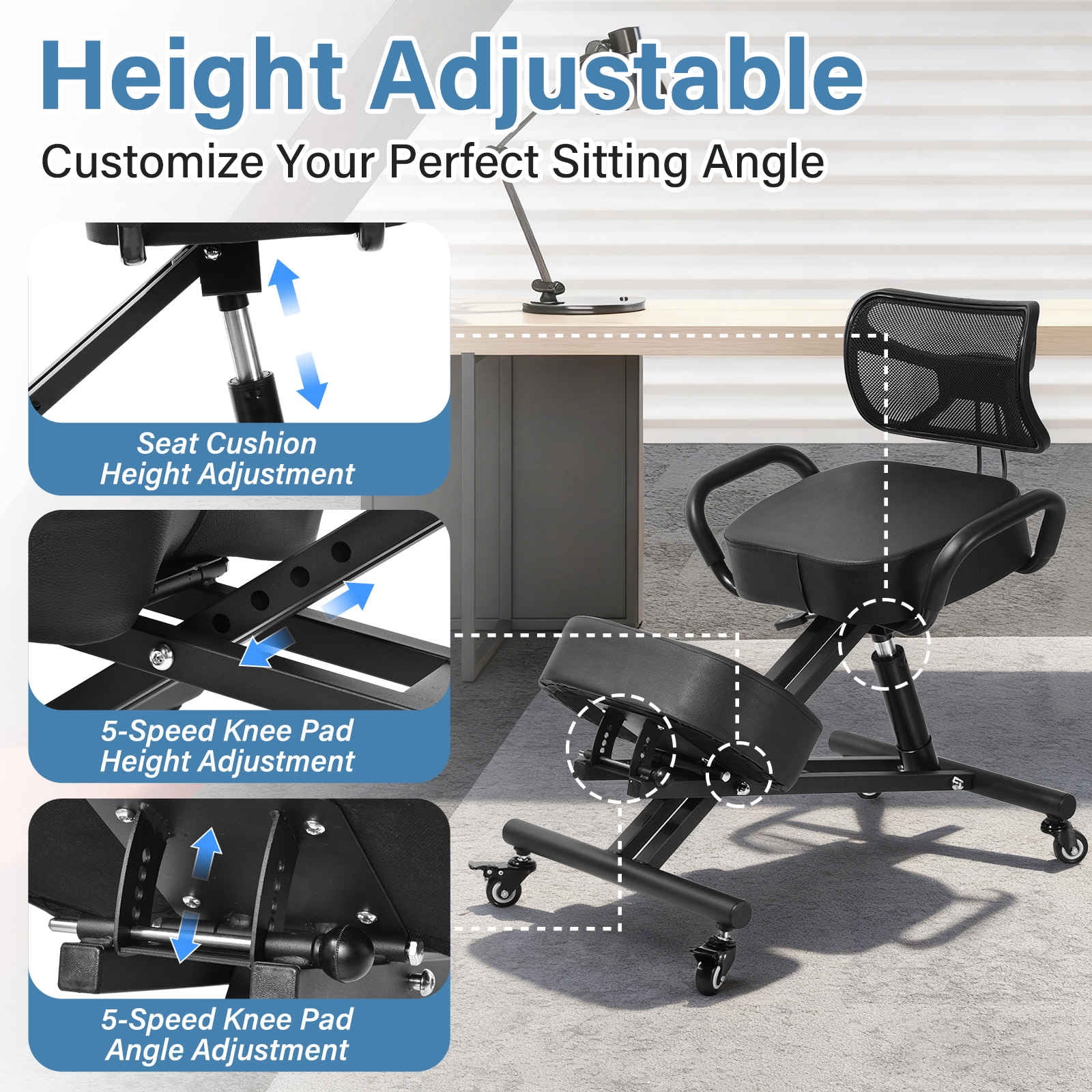 Adjustable Kneeling Chair with Back Support | Ergonomic Office Chair for Posture Correction & Back Pain Relief