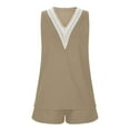 thumbnail image 3 of Scyoekwg Womens 2 Piece Outfits for Summer Sweatsuits Sets Trendy Tracksuit Sleeveless V-Neck Crochet Lace Trim Tops Shorts Solid Color Casual Loose Matching Sets (Khaki,XL), 3 of 5