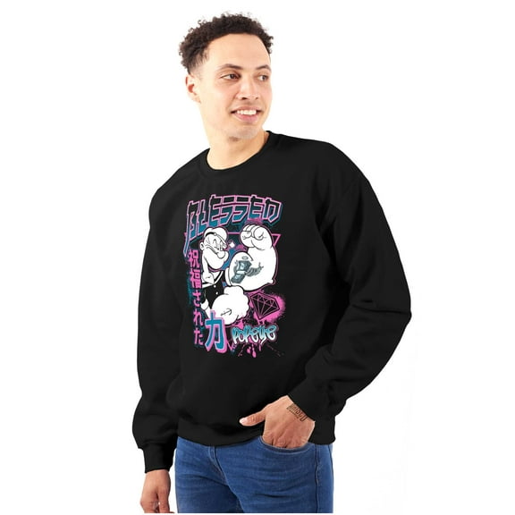 Popeye Blessed Cool Asian Inspired Men's Crewneck Sweatshirt Brisco Brands S