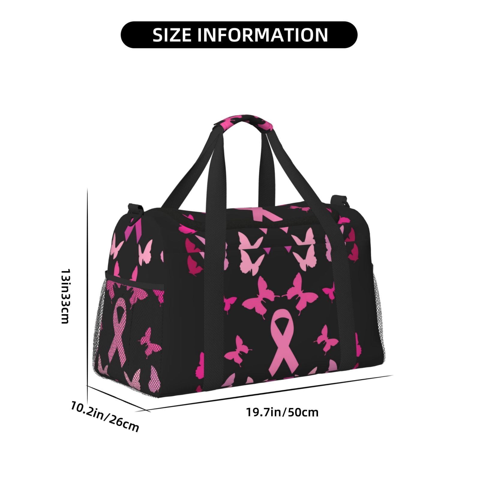 Fuzoiu Breast Cancer Print Travel Duffle Bag,Carry On Tote Bags,Duffel Bag,Sport Gym Bag, Hospital Bag for Labor and Delivery, Overnight Bag,Luggage Bag
