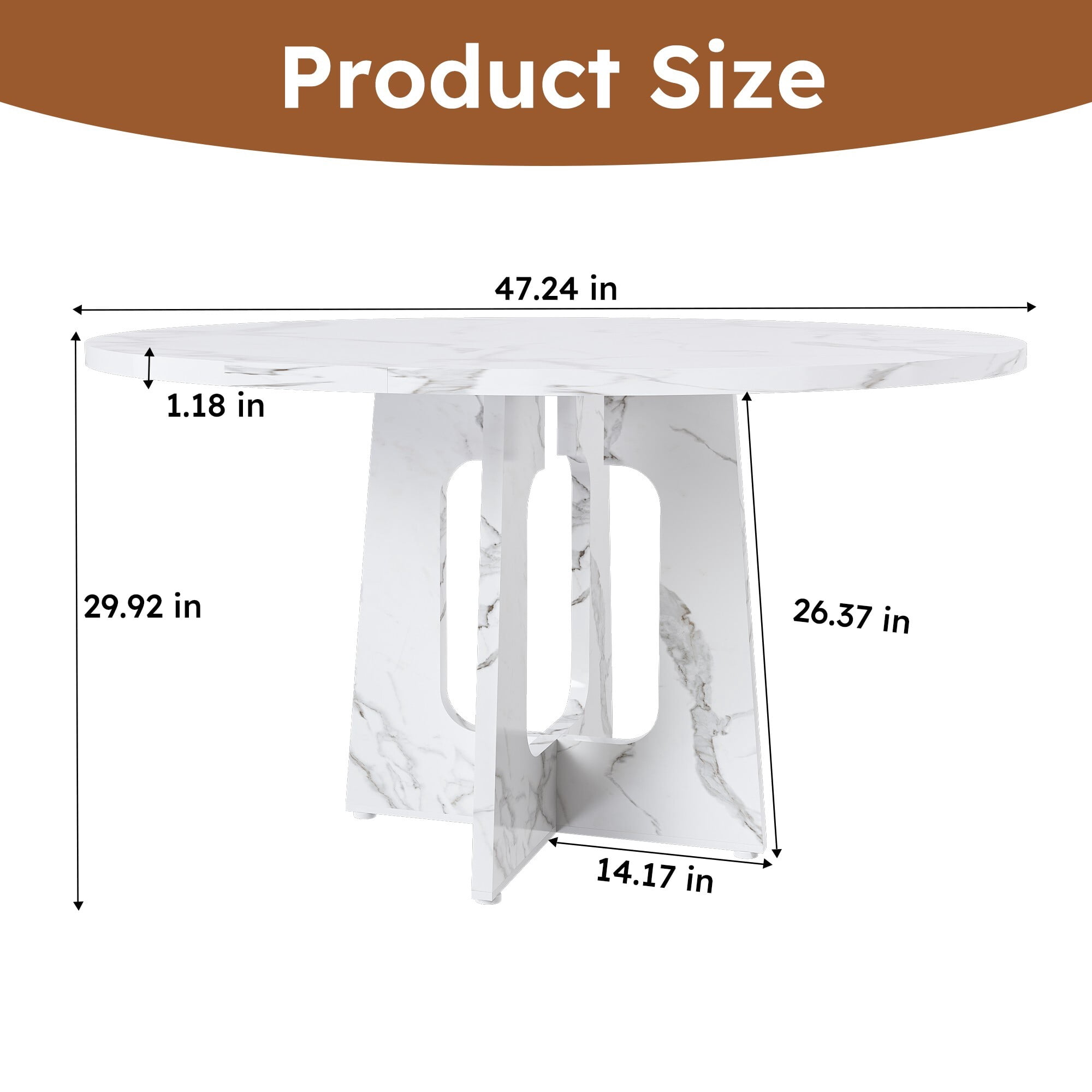 AENKYO 47" Round Dining Table, Modern Faux Marble Texture Kitchen Table for 4-6, Heavy Duty Pedestal Base, White