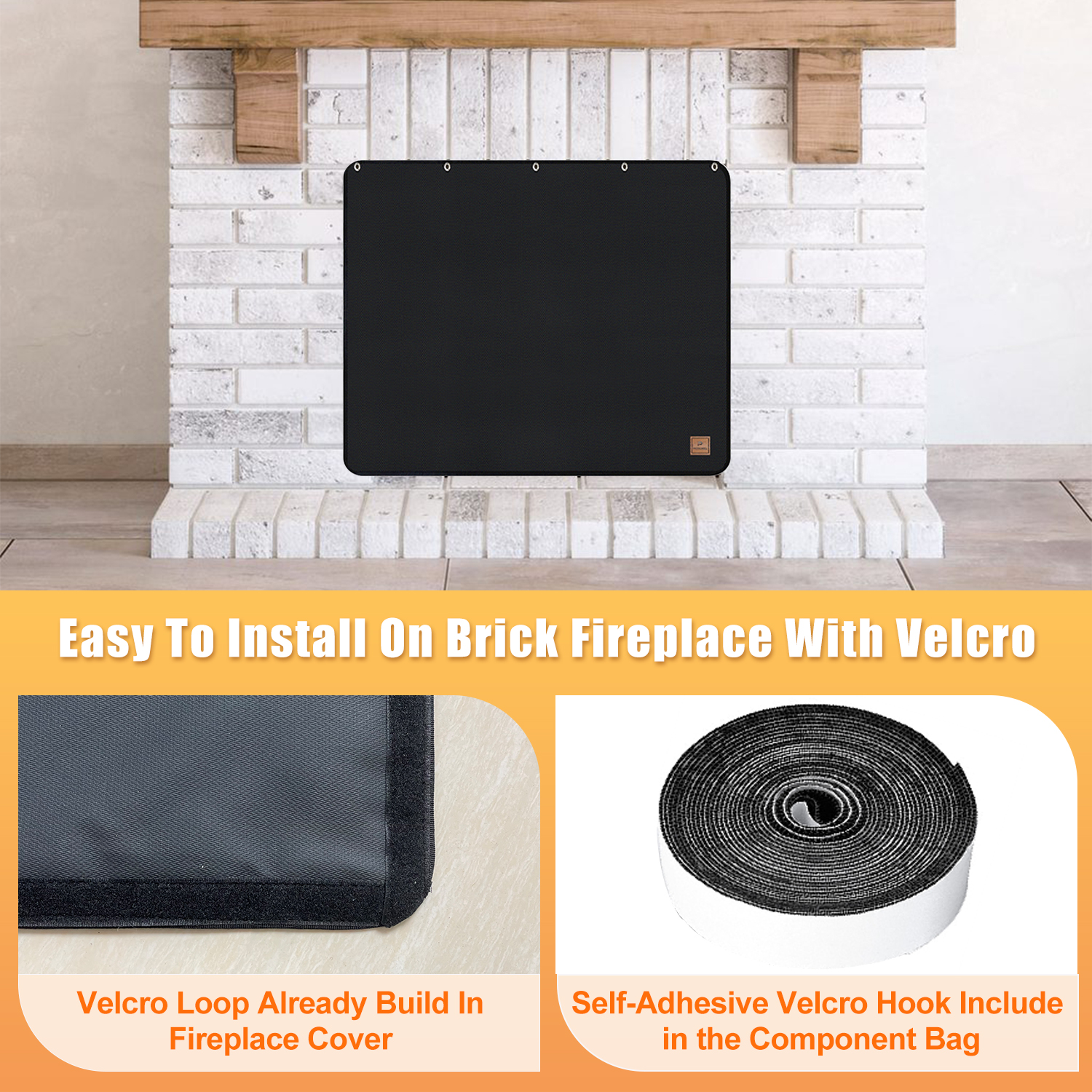 Magnet Fireplace Cover, Fireproof Fireplace Draft Blocker, Fireplace Blanket  for Heat Loss, Fireplace Cold Air Blocker, Black(36 W x 27 H) 
