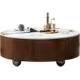 thumbnail image 7 of Tabaray Modern Round Drum Coffee Table Luxury Sintered Stone Top Coffee Table with Storage Drawers,Walnut Wood Frame and Brushed Stainless Steel Legs,Marble Grain Center Table for Living Room, 7 of 7