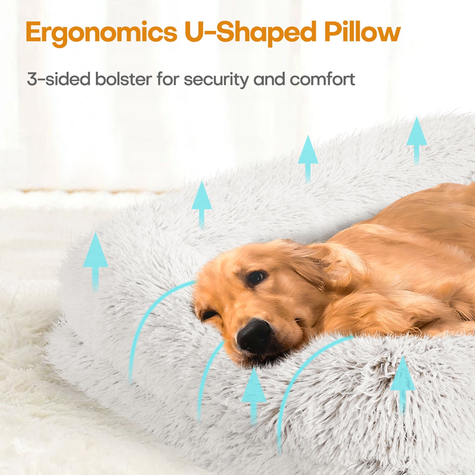 Sennaux Calming Dog Bed for Large Dogs Cats, Cozy Soft Plush Pet Bed Washable,XL,Coffee