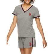U.S. Polo Assn. Women's 2pc Short Sleeve V-Neck Top and Shorts Lounge Pajama Sleep Set with Embrodiery