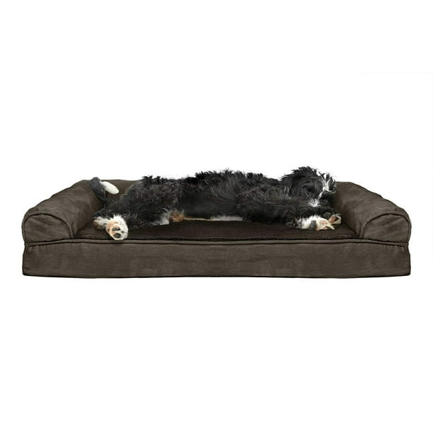 Furhaven Cama de gel refrescante para perros grandes y medianos con refuerzos extraíbles y funda lavable, para perros de hasta 55 libras - Sofá de felpa y gamuza - Espresso, grande