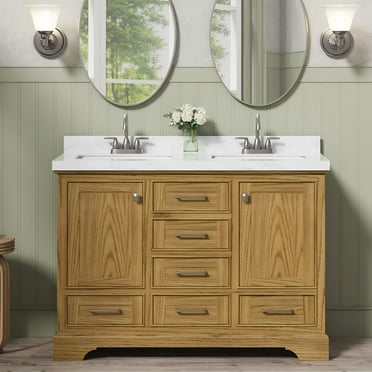 Eclife Vintage 48-Inch Double Sink Bathroom Vanity with Engineered Marble Quartz Top