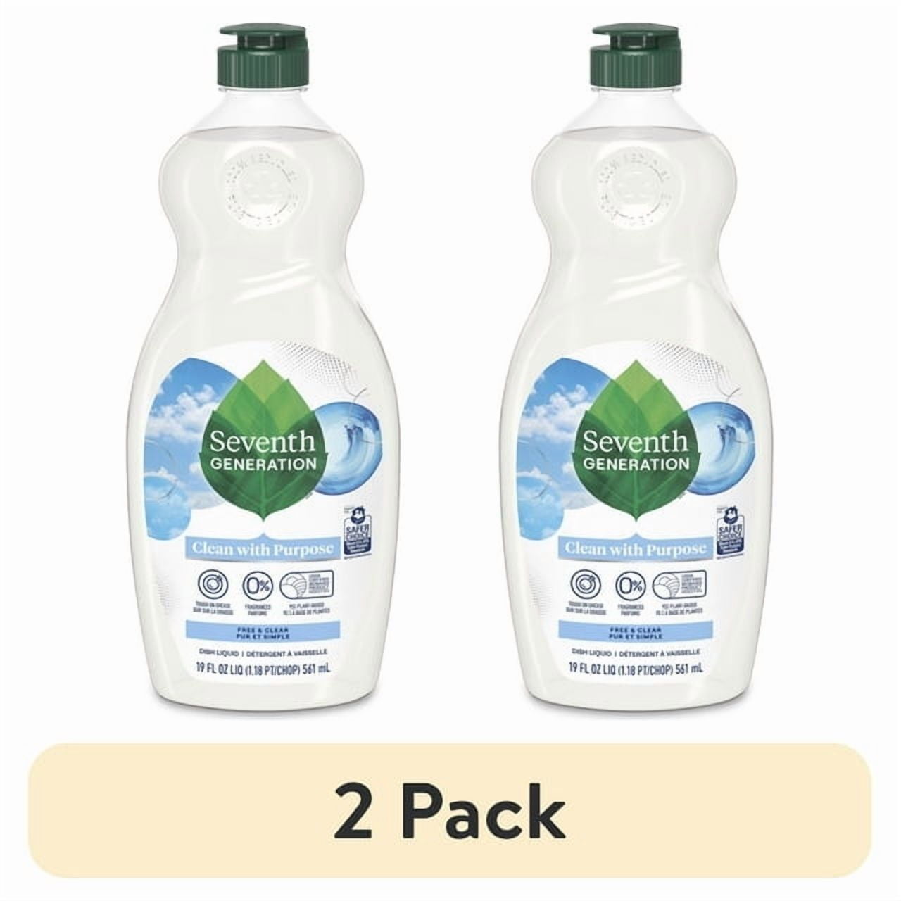 Seventh Generation Free & Clear Dish Soap, 2 Pack, 19 oz
