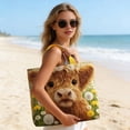 thumbnail image 2 of Vintage Quilted Tote Bag Women Lightweight Travel Bag Purse Cotton Shoulder Tote Bag-The Cow and the Dandelion, 2 of 7