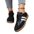 thumbnail image 5 of QWKLEAJ Women’s Casual Shoes Retro Tennis Sneakers, Two Tone Suede Leather Triple Stripe Lace Up Gum Sole Trainers for Daily Walking Street Fashion Footwear Black 7.5, 5 of 6