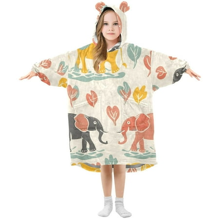 

joogoo Wearable Blanket Hoodie for Kids Elephants Family Flannel Oversized Sweatshirt 3-14 Years L