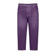 thumbnail image 5 of LNWUY Womens High Waisted Capri Denim Short Knee Length Faux Denim Printed Pants Skinny Slim Fit Stretch Denim Capri Jeans Purple XXL, 5 of 9