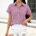 thumbnail image 5 of MYAOYI Womens Tops Gingham Checkered Short Sleeve Shirts, Button Down with Pockets, 5 of 7