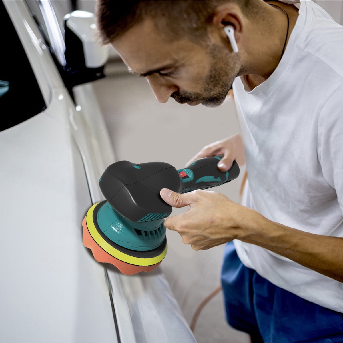6 Inch Cordless Car Buffers Polishers Kit with 2pcs 2000mAh Lithium Rechargeable Battery, Portable Rotary Car Polisher Set with 6 Variable Speed 2500-5000 RPM for Car, Boat Sanding, Polishing, Waxing