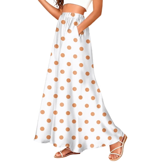 Women's Polka Dot Flowy Maxi Skirt A-Line High Waisted Retro Elegant Long Skirt with Pockets 2026 Trendy Summer